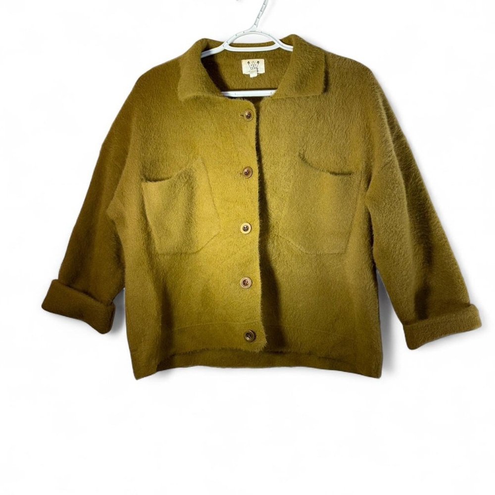 Urban outfitters Women's Olive Green Button-Front Fuzzy Cardigan Jacket